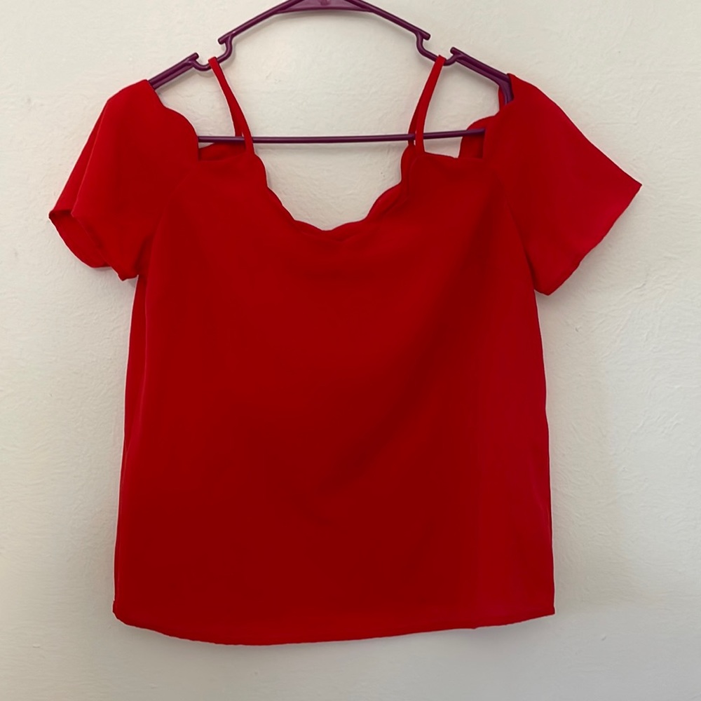 Red off the shoulder blouse